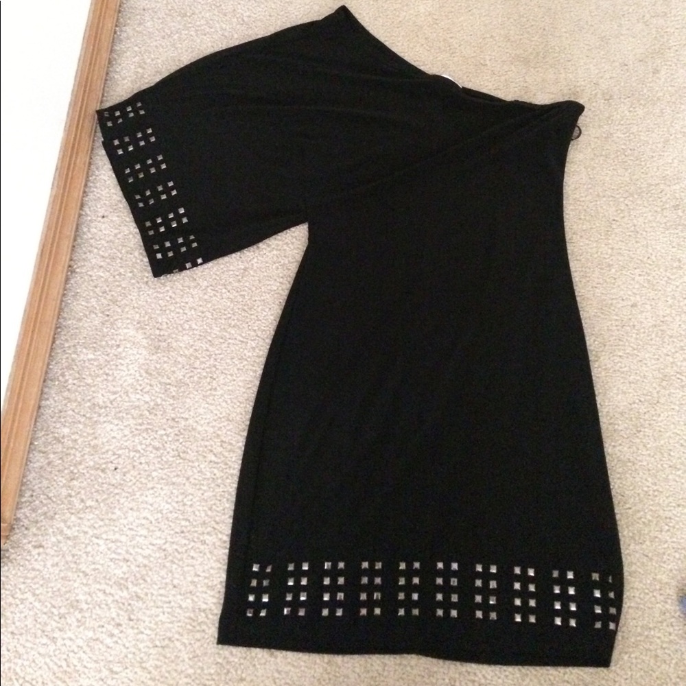 One shoulder black mini dress